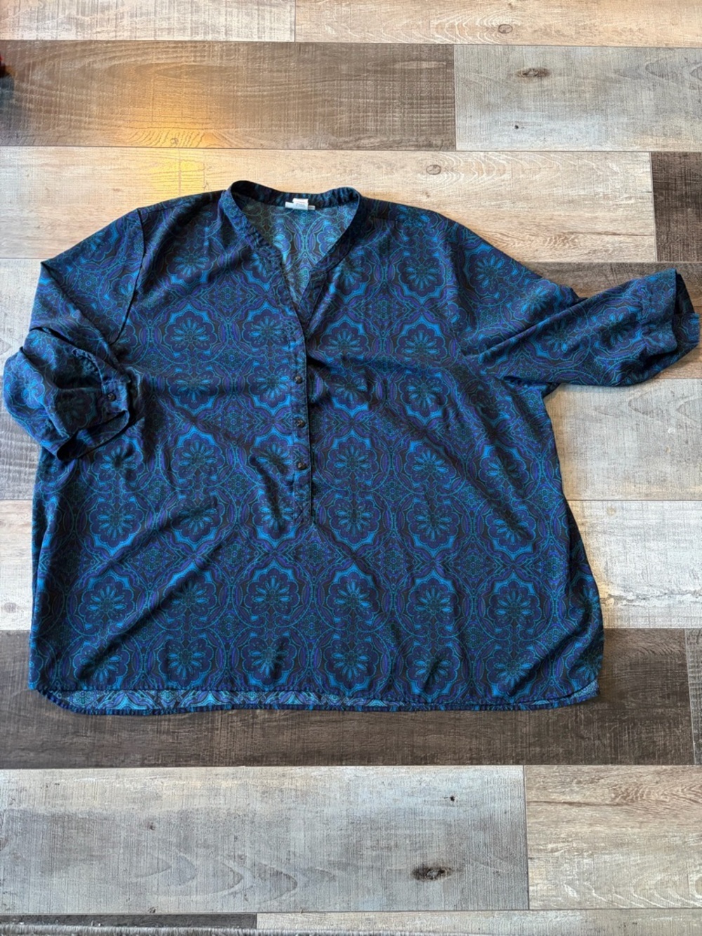 Catherines 4X Blue Purple Medallion Print Tunic Blouse Plus Size